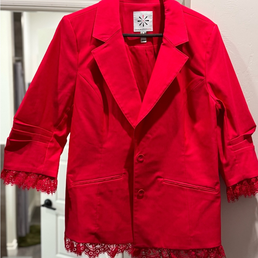 Hot Pink Blazer with Lace Trim